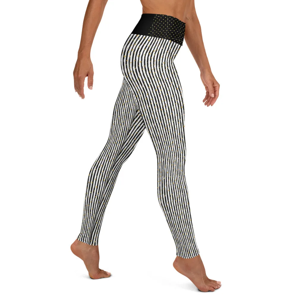 Black Stripes with Gold Hearts - Yoga Leggings