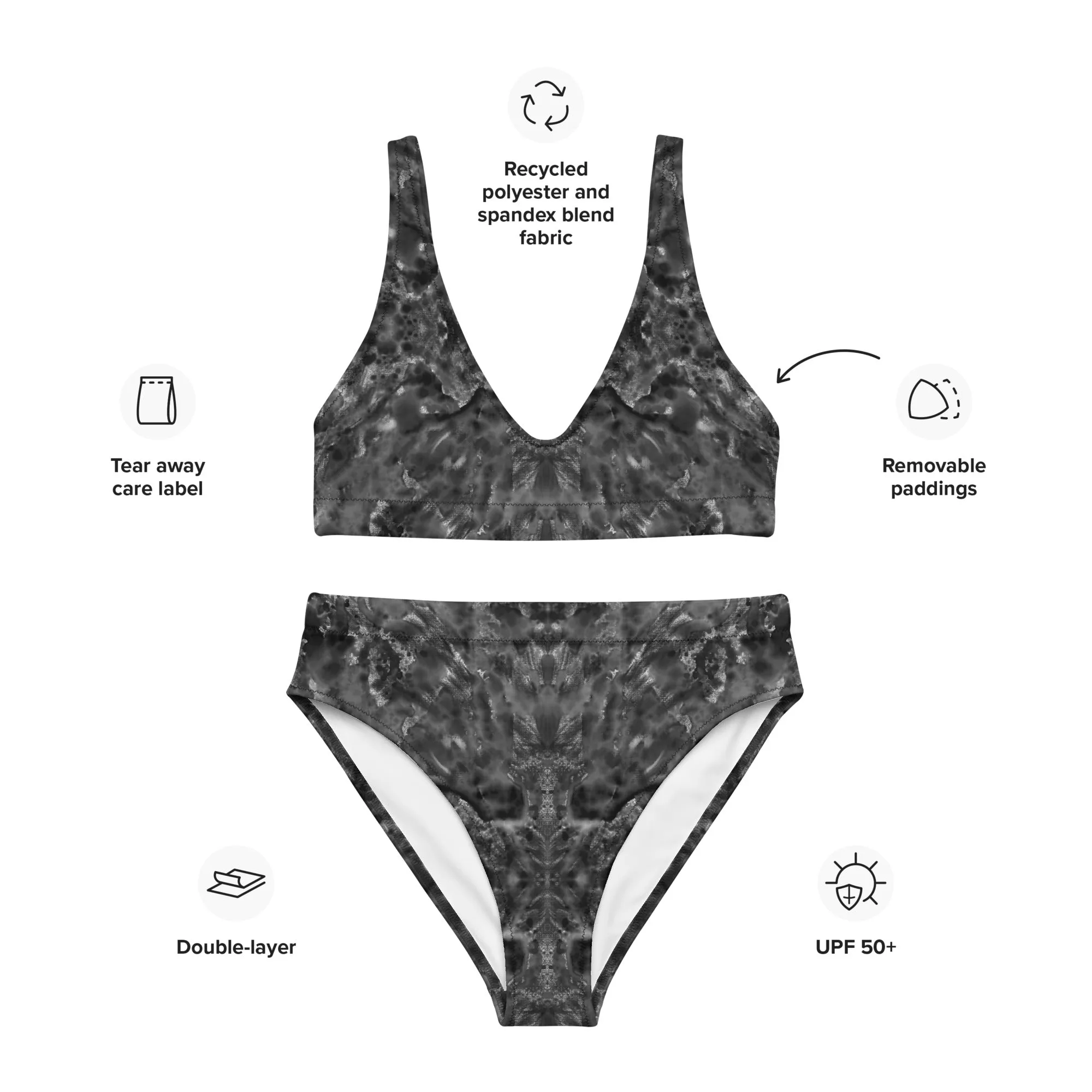 Black Watermark Recycled high-waisted bikini