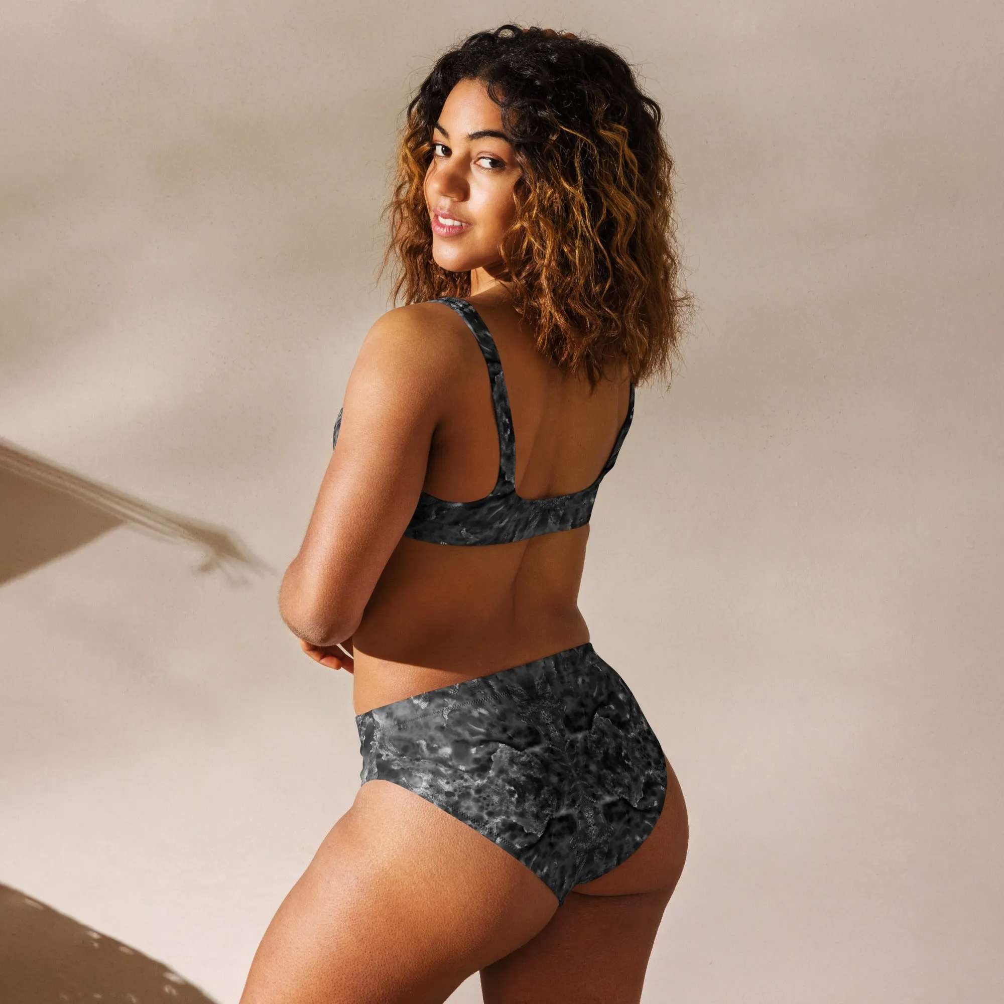 Black Watermark Recycled high-waisted bikini