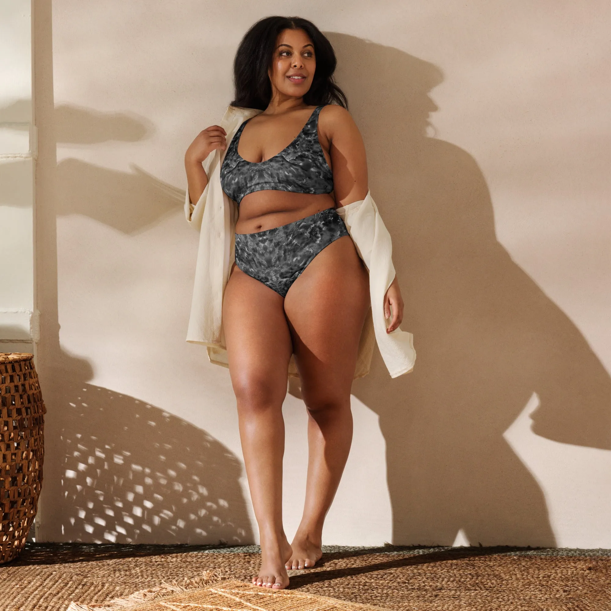 Black Watermark Recycled high-waisted bikini