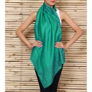 Blue Silk Stole with Kantha Work