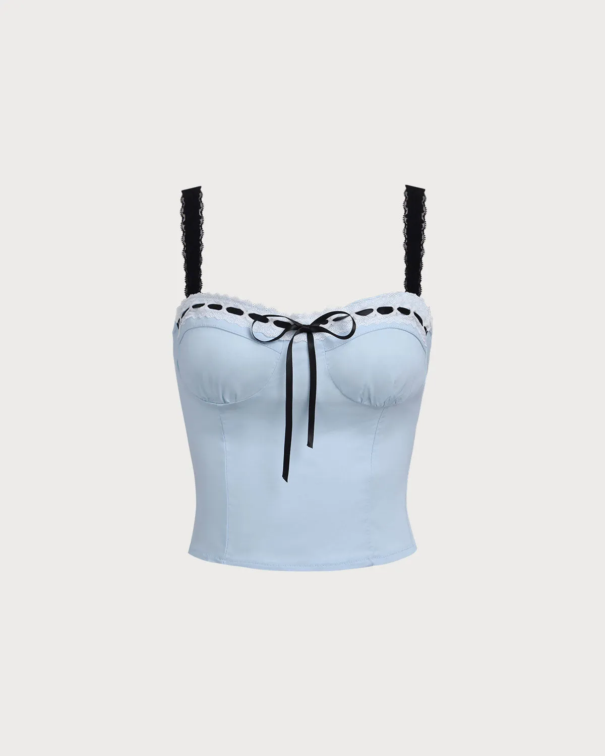 Blue Sweetheart Neck Crop Cami Top