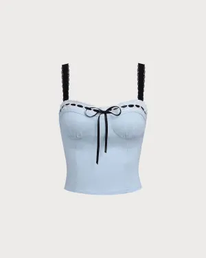 Blue Sweetheart Neck Crop Cami Top