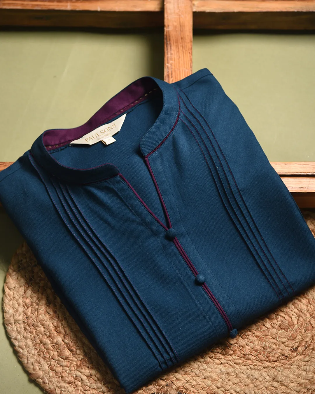 Blue Winter Wear Wool Spun Blend Embroidered Ready To Wear Kurta With Pant
