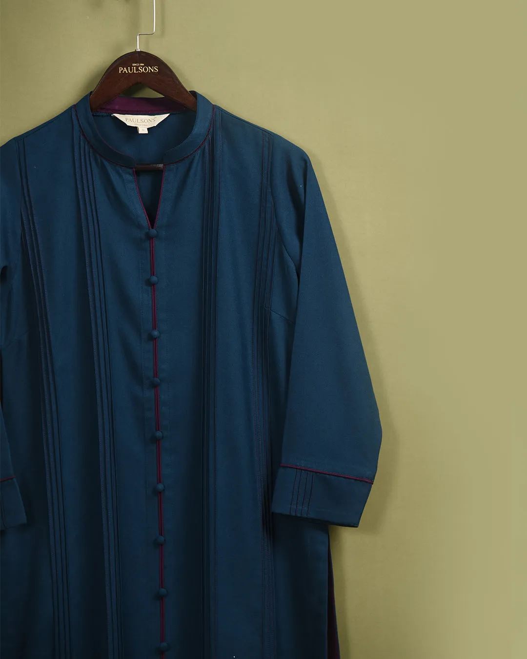 Blue Winter Wear Wool Spun Blend Embroidered Ready To Wear Kurta With Pant