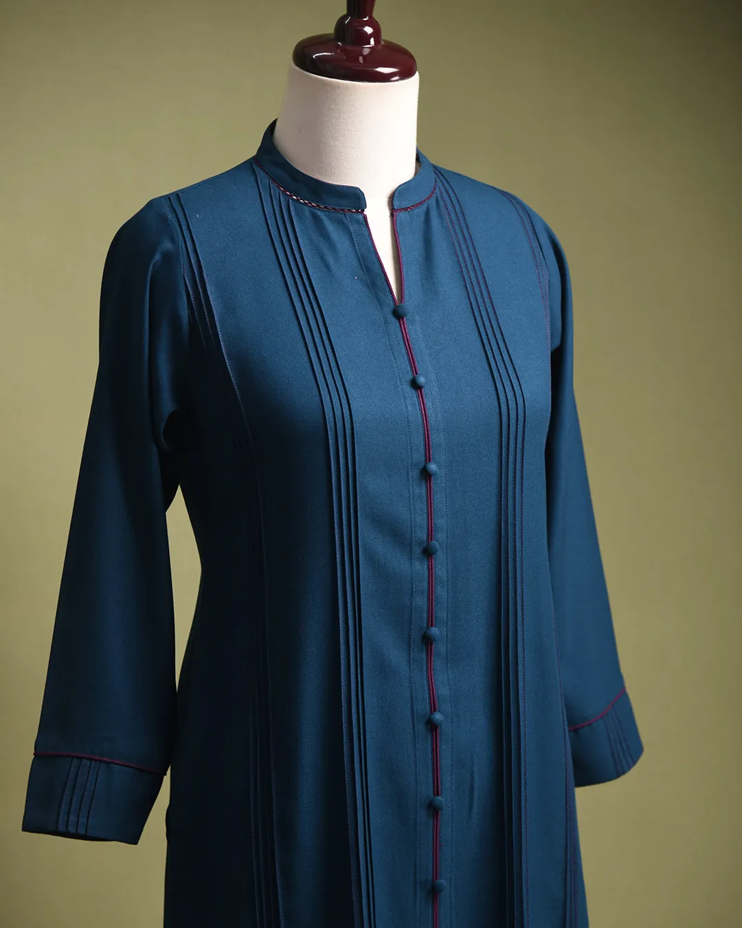 Blue Winter Wear Wool Spun Blend Embroidered Ready To Wear Kurta With Pant