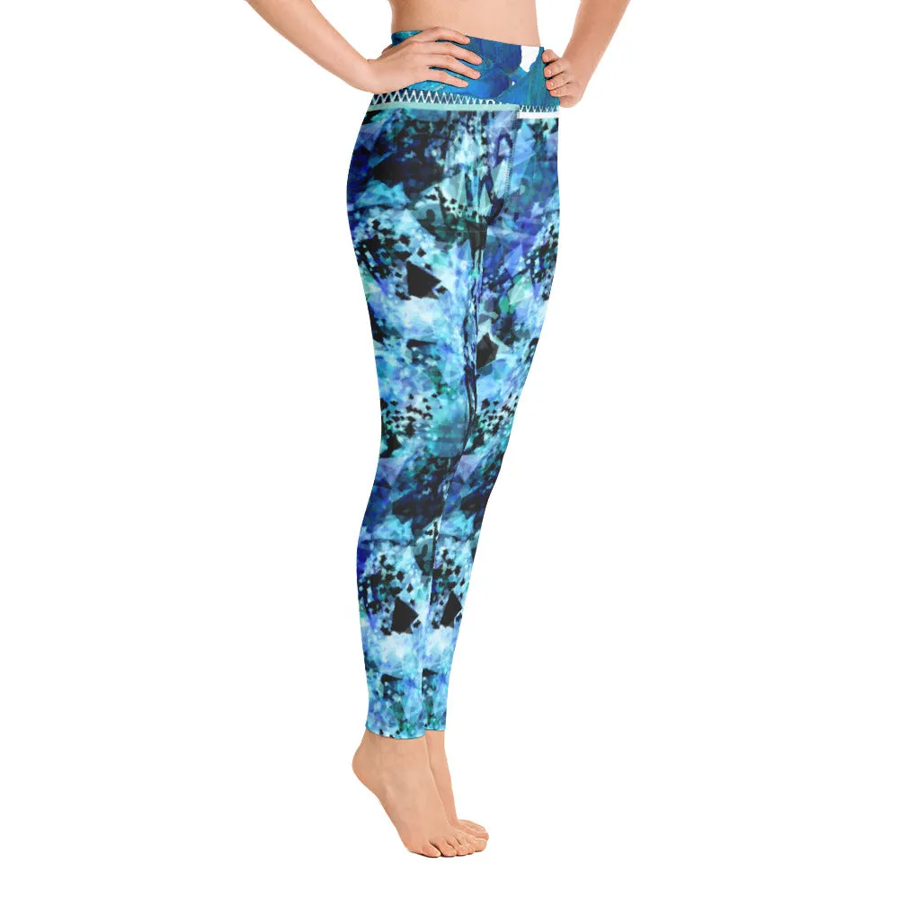 Blues and Black Watercolor Splash - Yoga Leggings