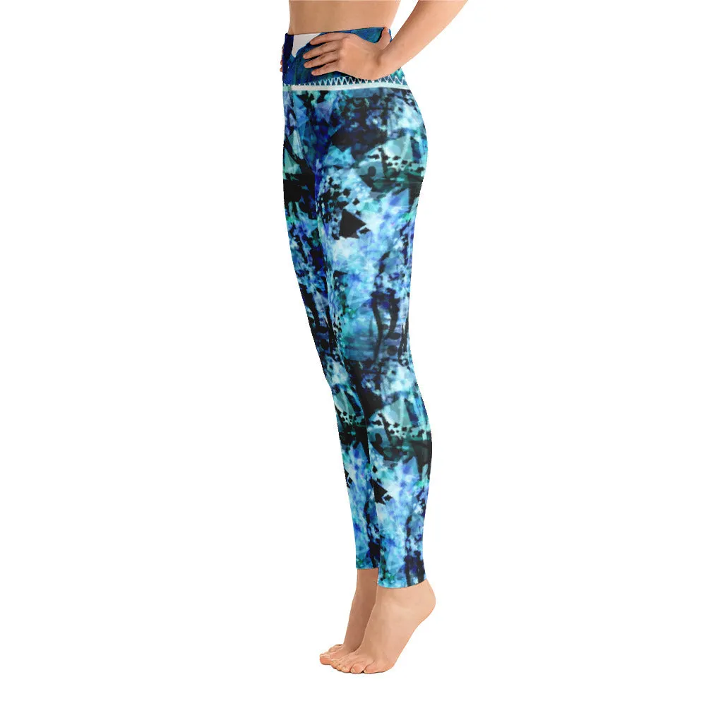 Blues and Black Watercolor Splash - Yoga Leggings