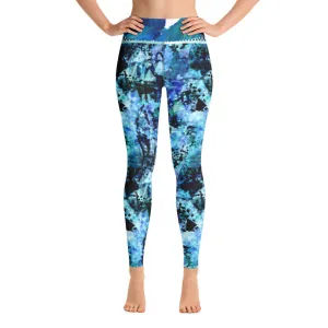 Blues and Black Watercolor Splash - Yoga Leggings