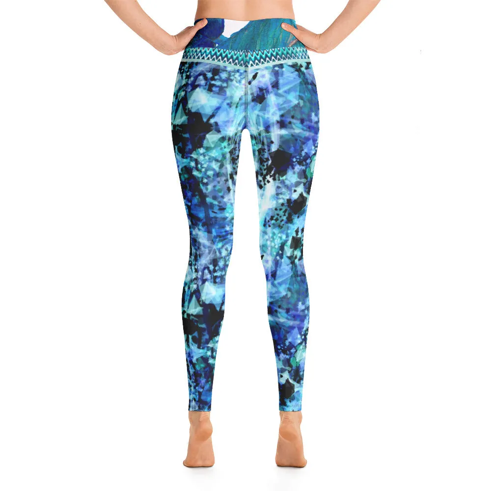 Blues and Black Watercolor Splash - Yoga Leggings