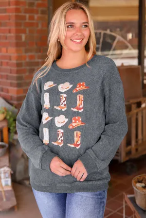 Boots Cowboyhat Graphic Corded Sweatshirt