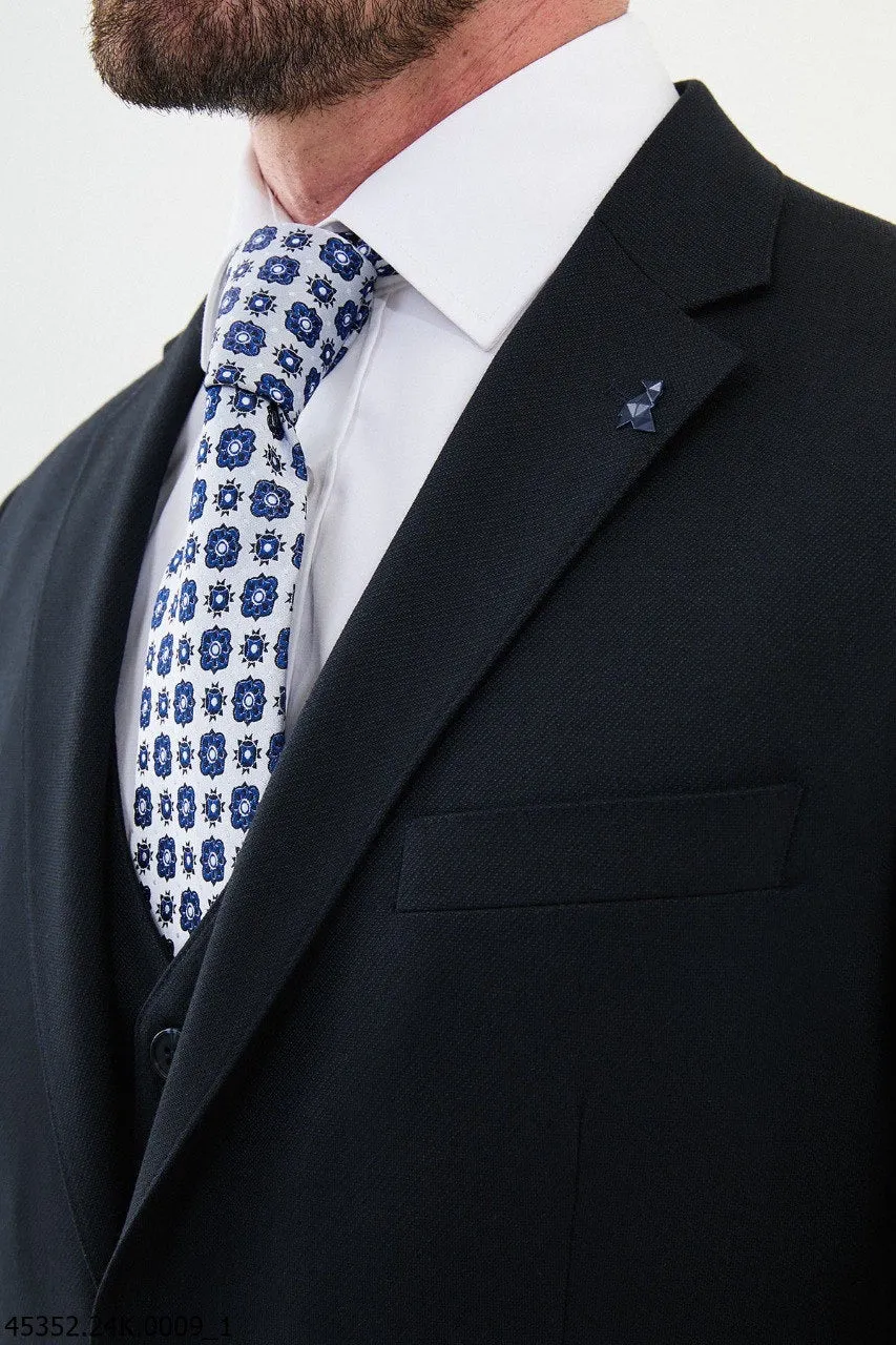 Brabion Diego Dark Blue 3 Piece Notch Lapel Wool Suit for Modern Men
