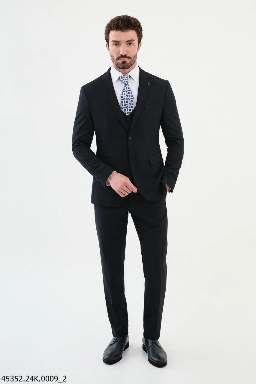 Brabion Diego Dark Blue 3 Piece Notch Lapel Wool Suit for Modern Men