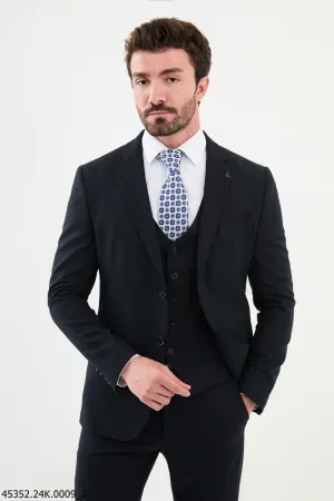Brabion Diego Dark Blue 3 Piece Notch Lapel Wool Suit for Modern Men