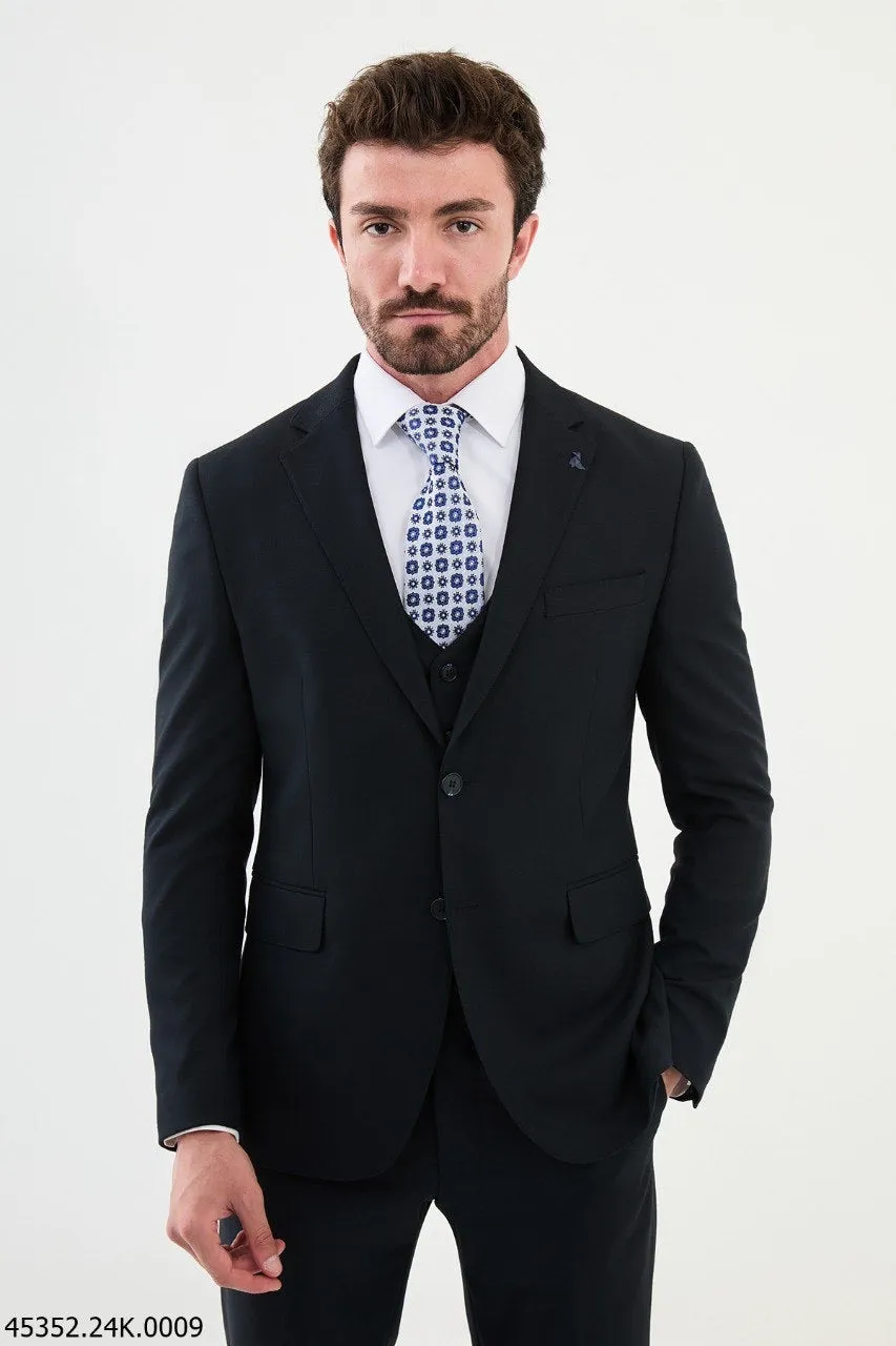 Brabion Diego Dark Blue 3 Piece Notch Lapel Wool Suit for Modern Men