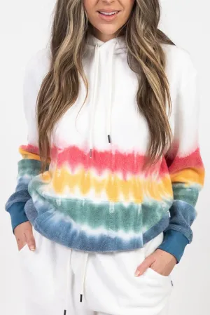 Bright White Tie-Dye Kangaroo Pocket Drawstring Hoodie
