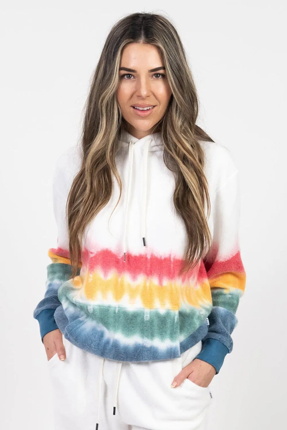 Bright White Tie-Dye Kangaroo Pocket Drawstring Hoodie