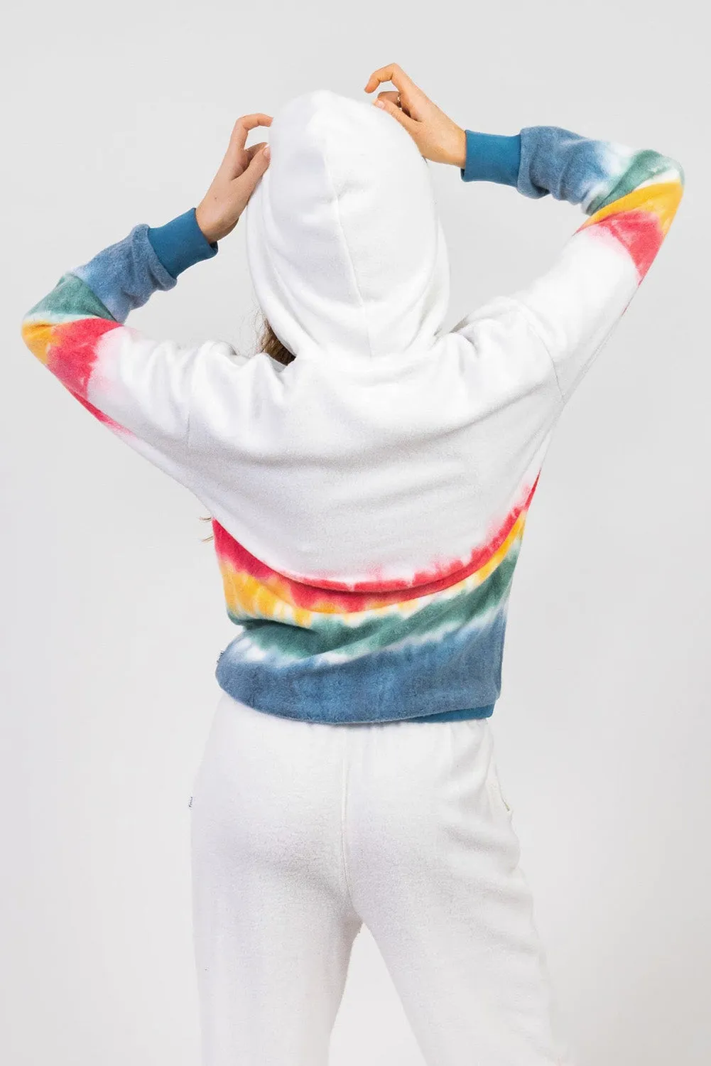 Bright White Tie-Dye Kangaroo Pocket Drawstring Hoodie