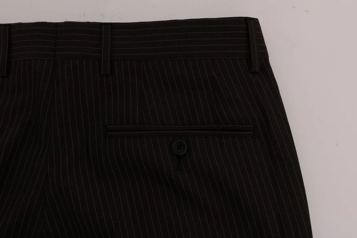 Brown Striped Wool Stretch Formal Pants