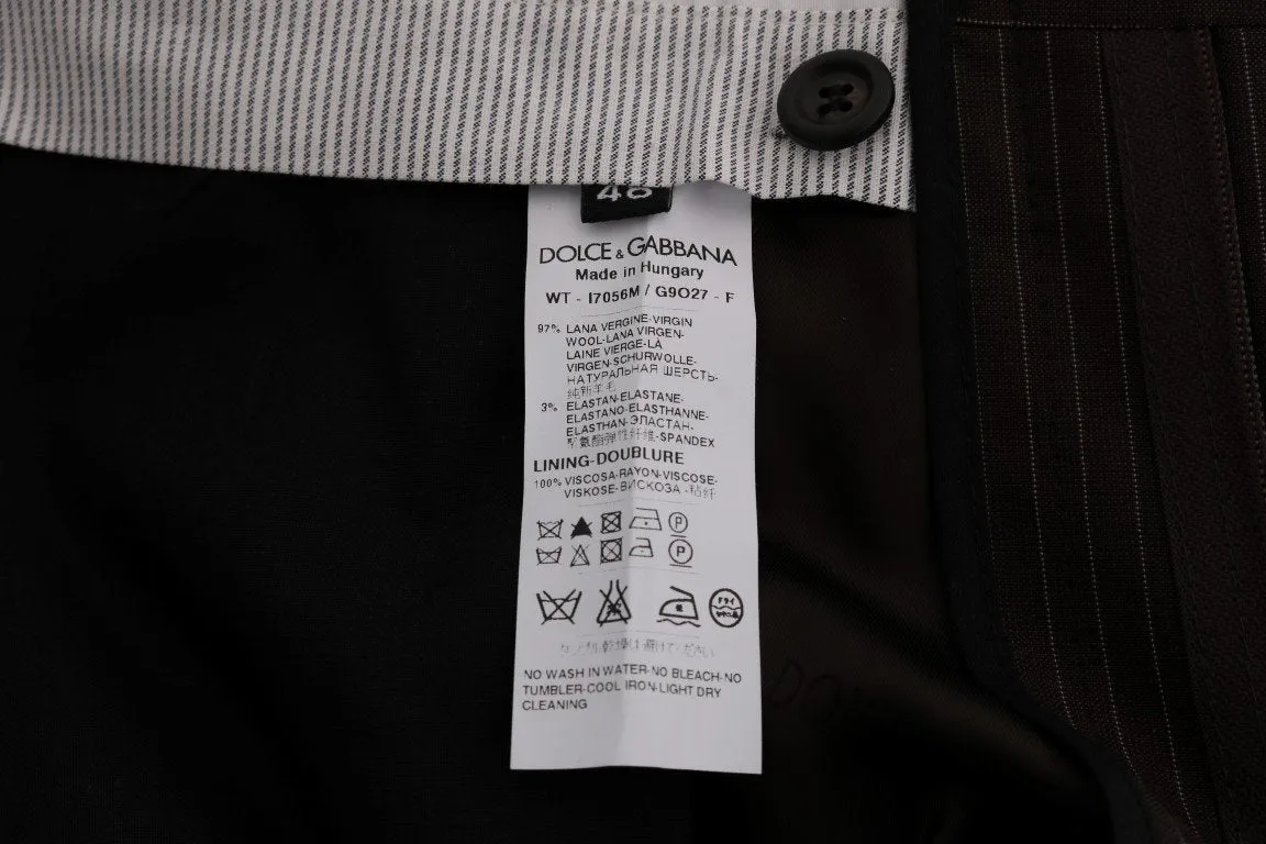 Brown Striped Wool Stretch Formal Pants