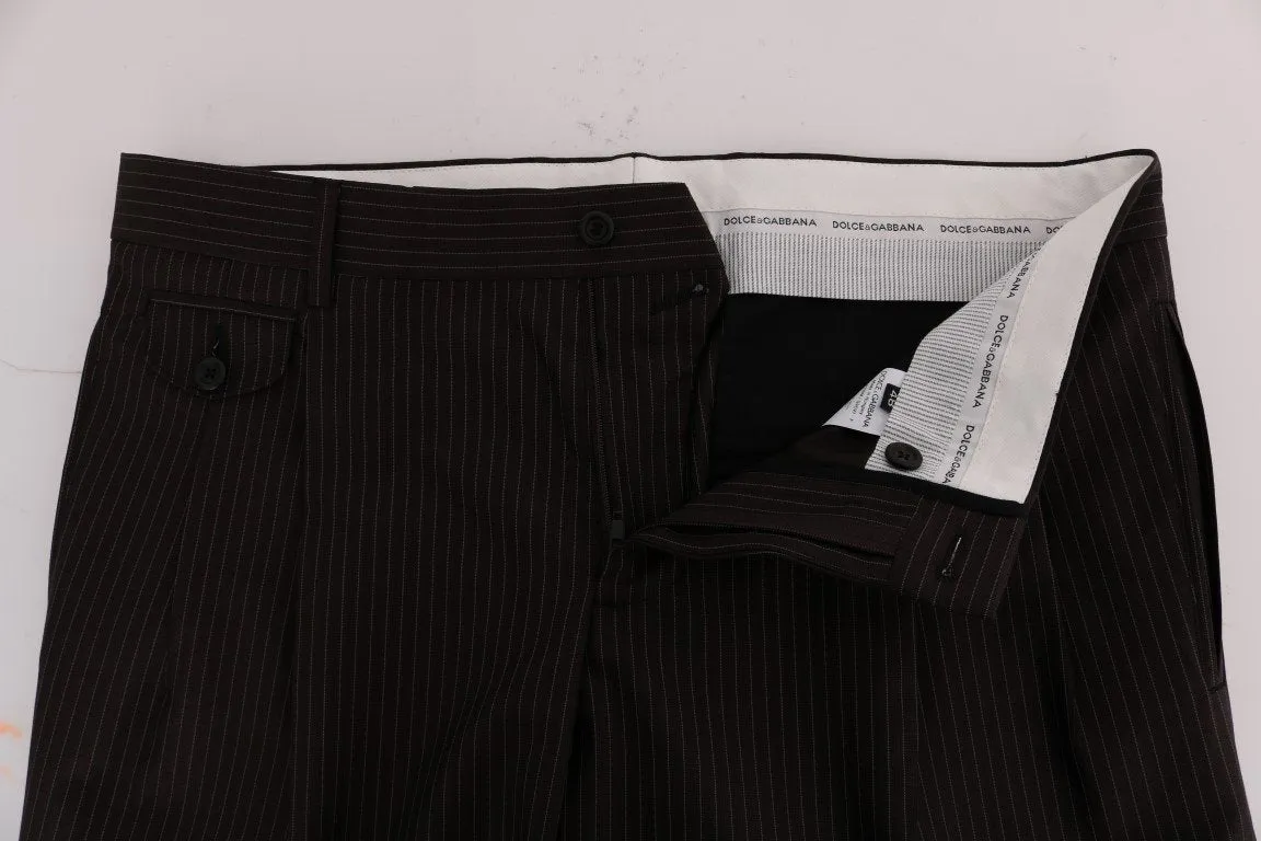 Brown Striped Wool Stretch Formal Pants
