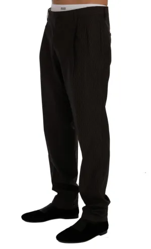Brown Striped Wool Stretch Formal Pants