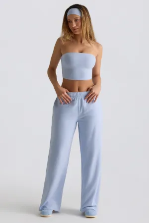 Brushed Jersey Wide-Leg Joggers in Soft Blue