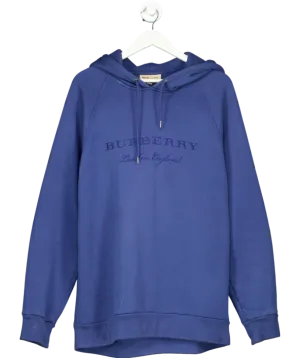 Burberry Blue Logo Embroidered Hoodie UK L
