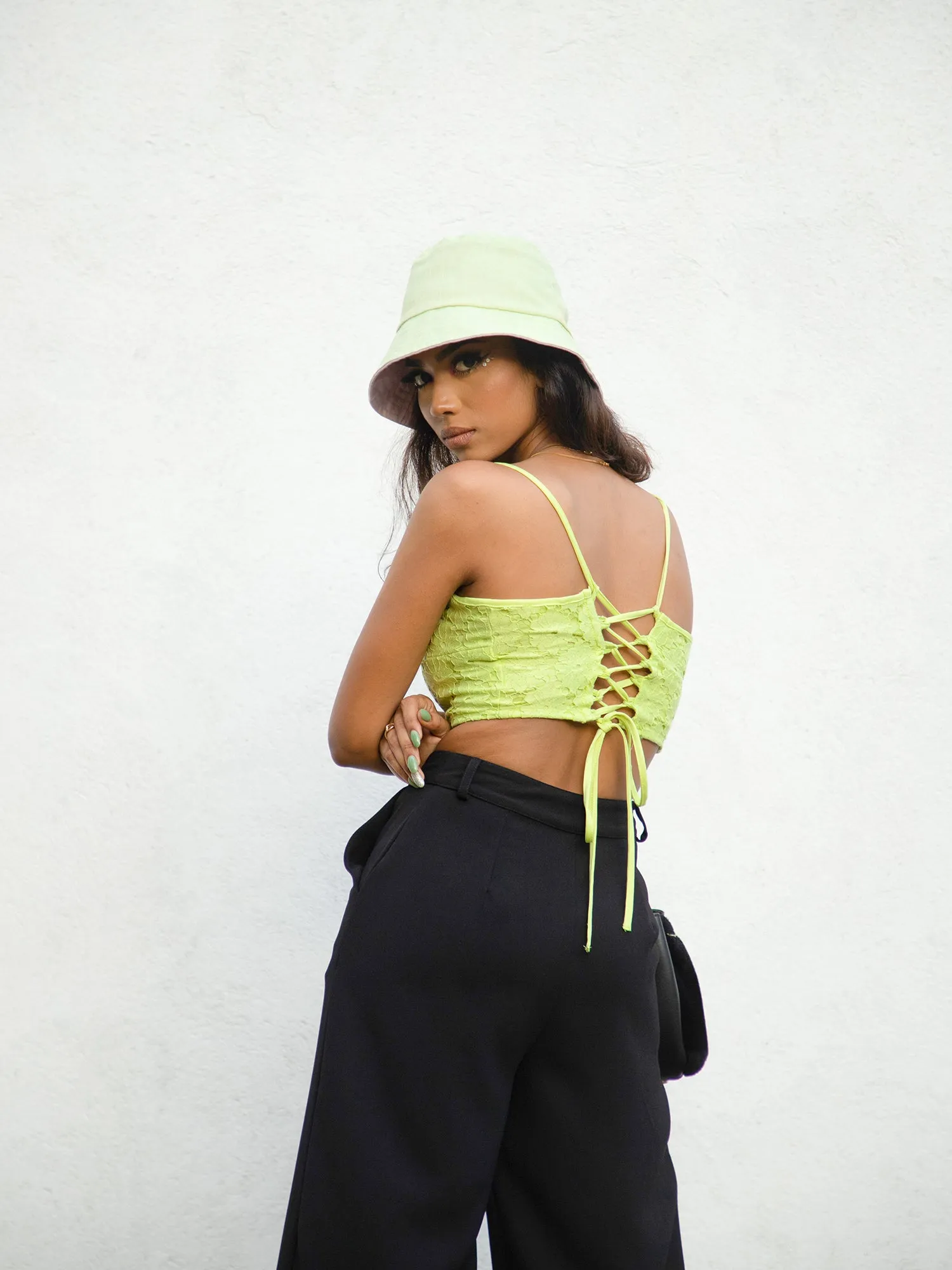 Bustier Detail Back Tie-Up Crop Top