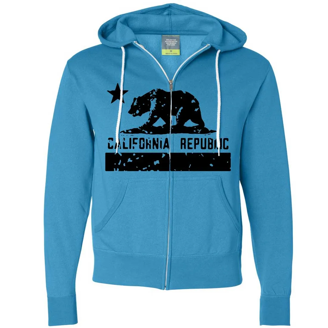 California Flag Black Print Silhouette Zip-Up Hoodie