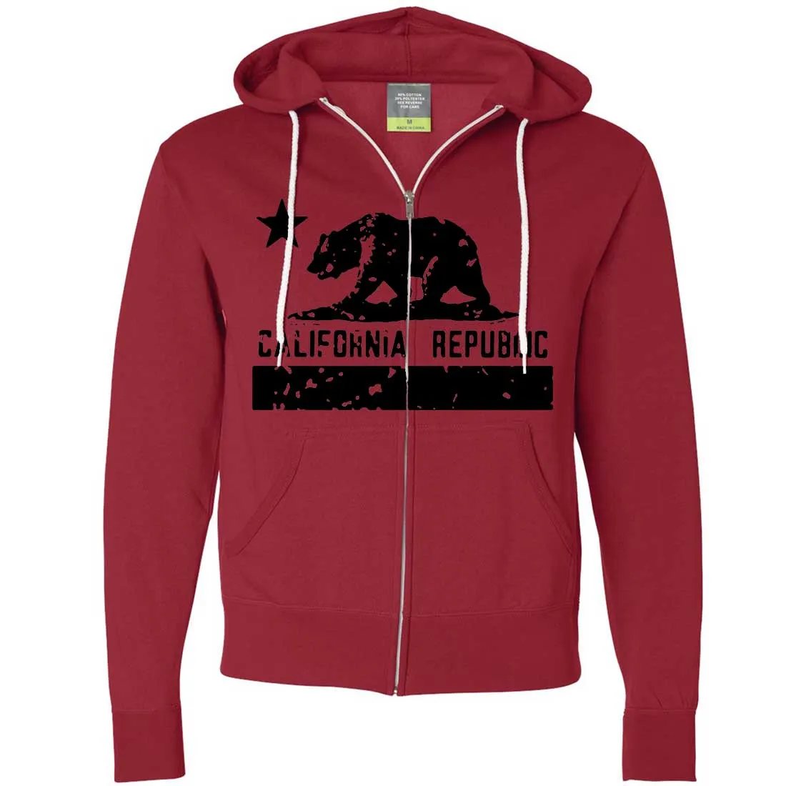 California Flag Black Print Silhouette Zip-Up Hoodie