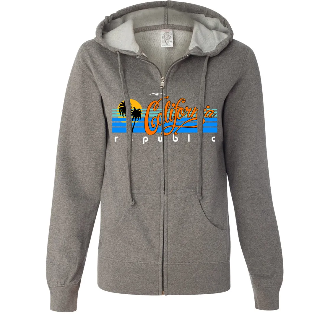 California Republic Palm Trees Ladies Lightweight Fitted Zip-Up Hoodie