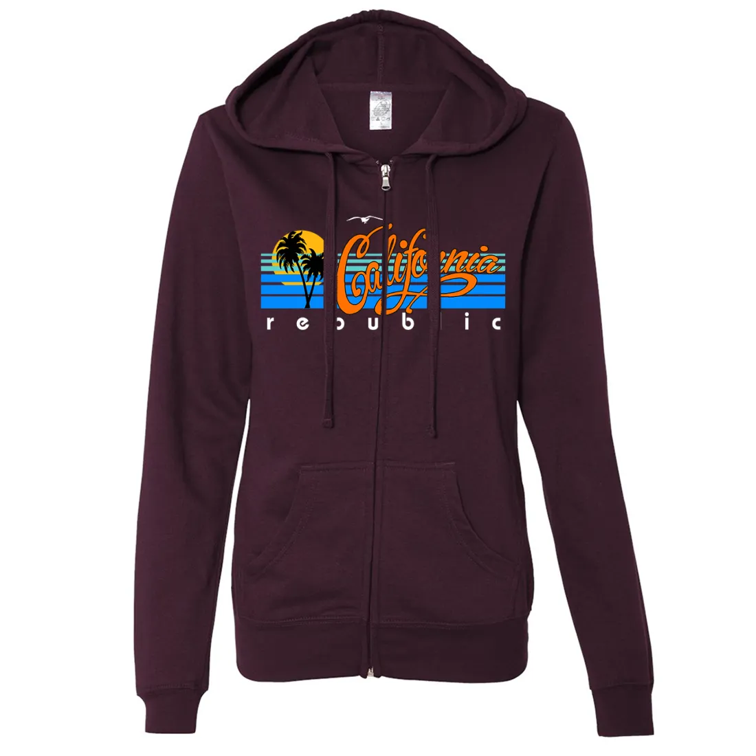 California Republic Palm Trees Ladies Lightweight Fitted Zip-Up Hoodie
