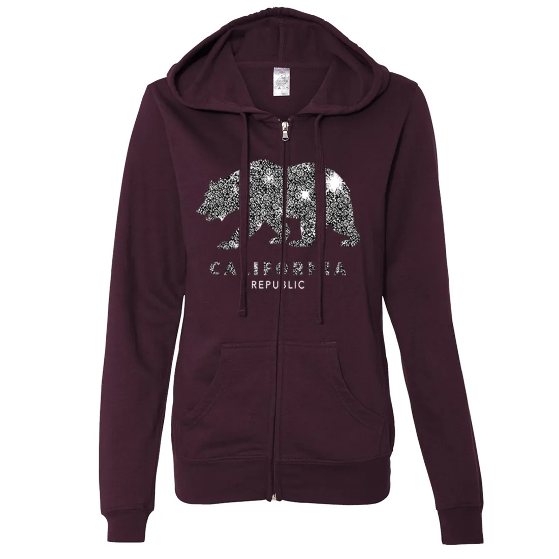 California Republic Sparkle Ladies Lightweight Fitted Zip-Up Hoodie