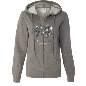 California Republic Sparkle Ladies Lightweight Fitted Zip-Up Hoodie