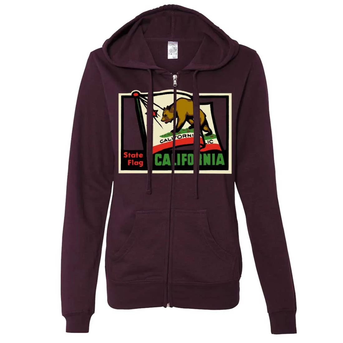 California Vintage State Flag Ladies Lightweight Fitted Zip-Up Hoodie