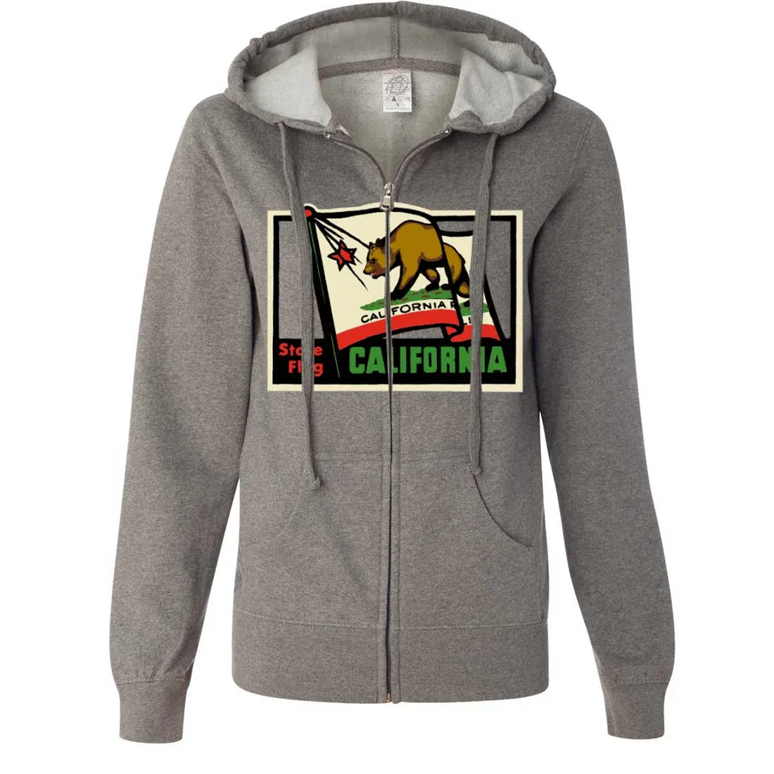 California Vintage State Flag Ladies Lightweight Fitted Zip-Up Hoodie