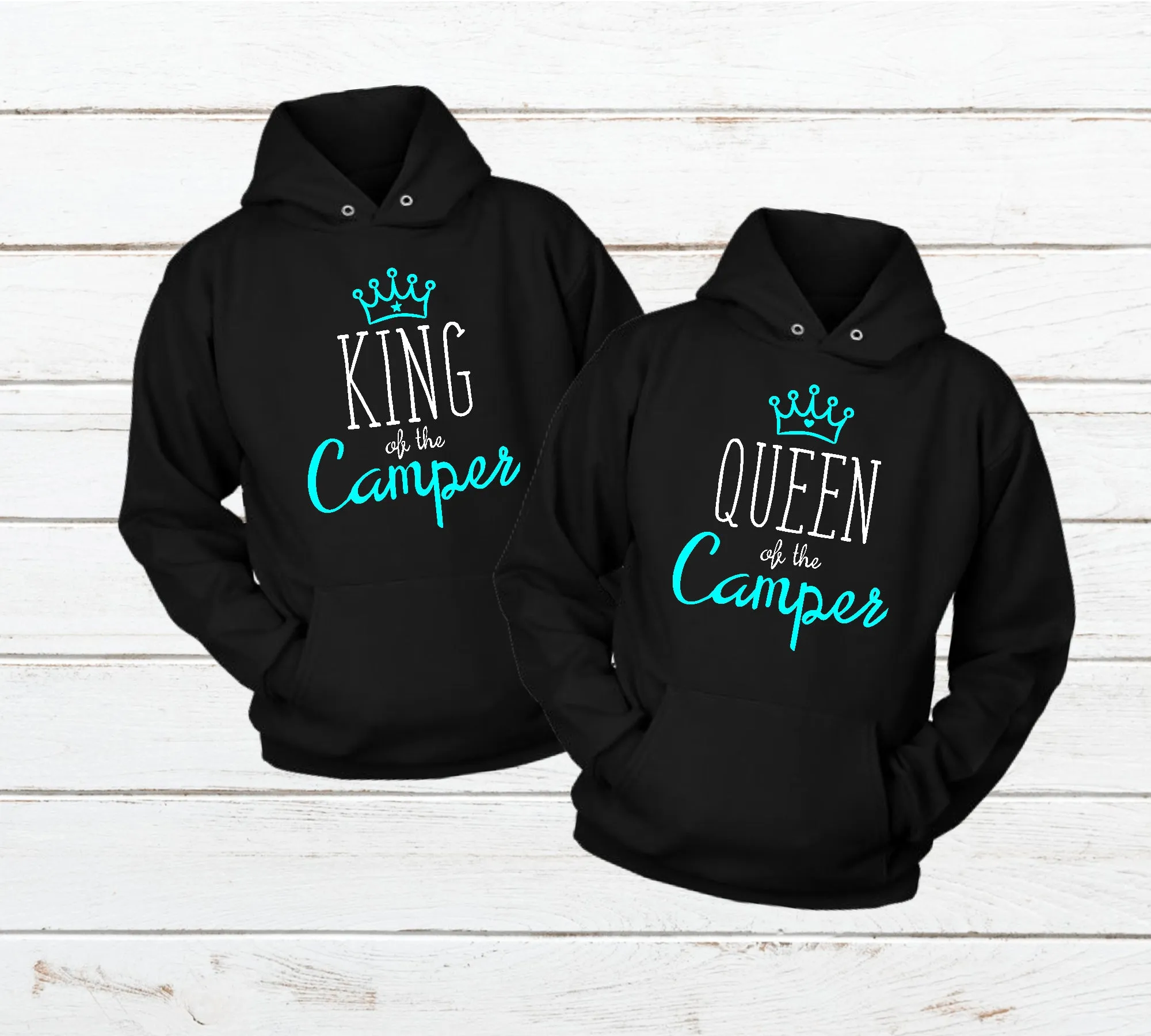 Camping Matching Couples Hoodies King and Queen of the Camper