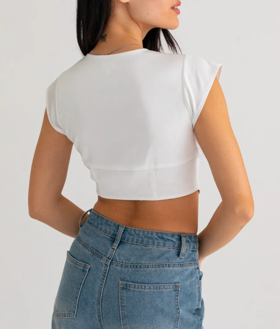 Cap Sleeve V Neck Crop Top