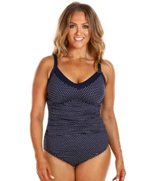 Capriosca Chlorine Resistant Underwire One Piece Swimsuit - Navy & White Dots