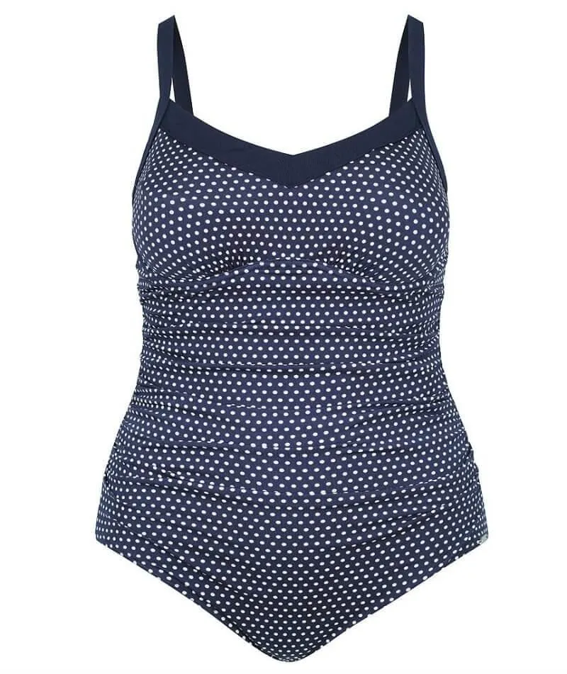 Capriosca Chlorine Resistant Underwire One Piece Swimsuit - Navy & White Dots