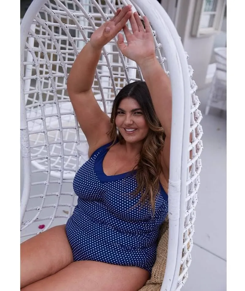 Capriosca Chlorine Resistant Underwire One Piece Swimsuit - Navy & White Dots
