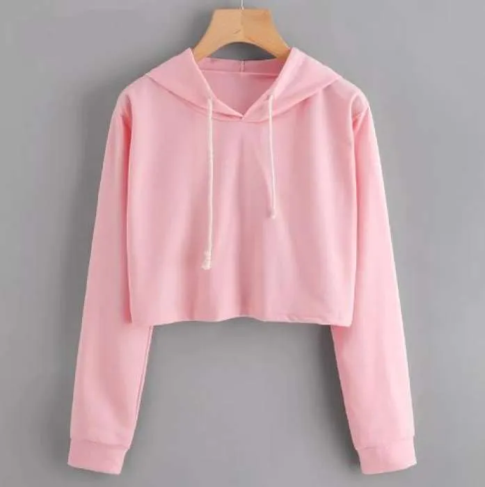 Casual Long Sleeve Pullover Plain Tracksuits 2018 Pink Crop Top Sportswear Sweatshirts