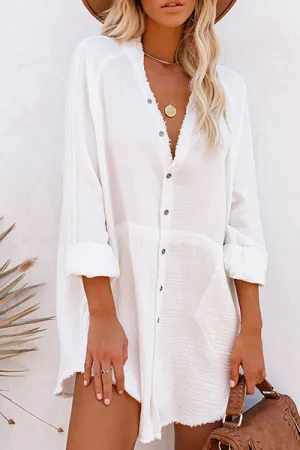 Casual Solid Buckle V Neck Tops(5 Colors)