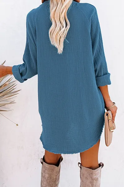 Casual Solid Buckle V Neck Tops(5 Colors)