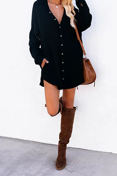 Casual Solid Buckle V Neck Tops(5 Colors)