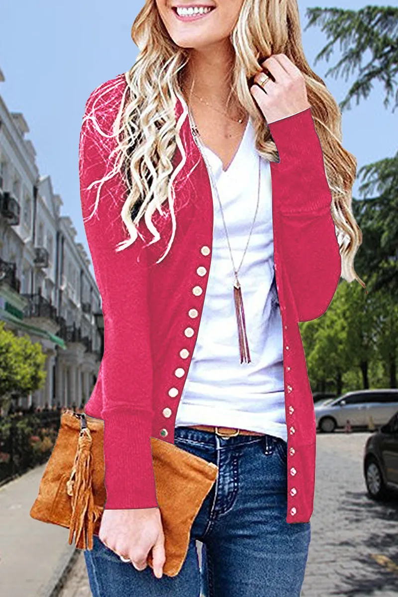 Casual Solid Buttons Solid Color Cardigan Collar Tops
