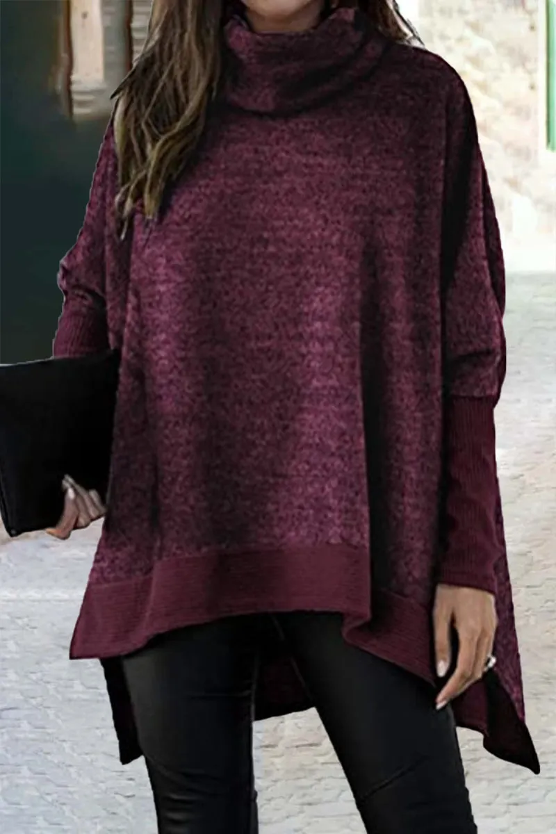 Casual Solid Patchwork Turtleneck Tops