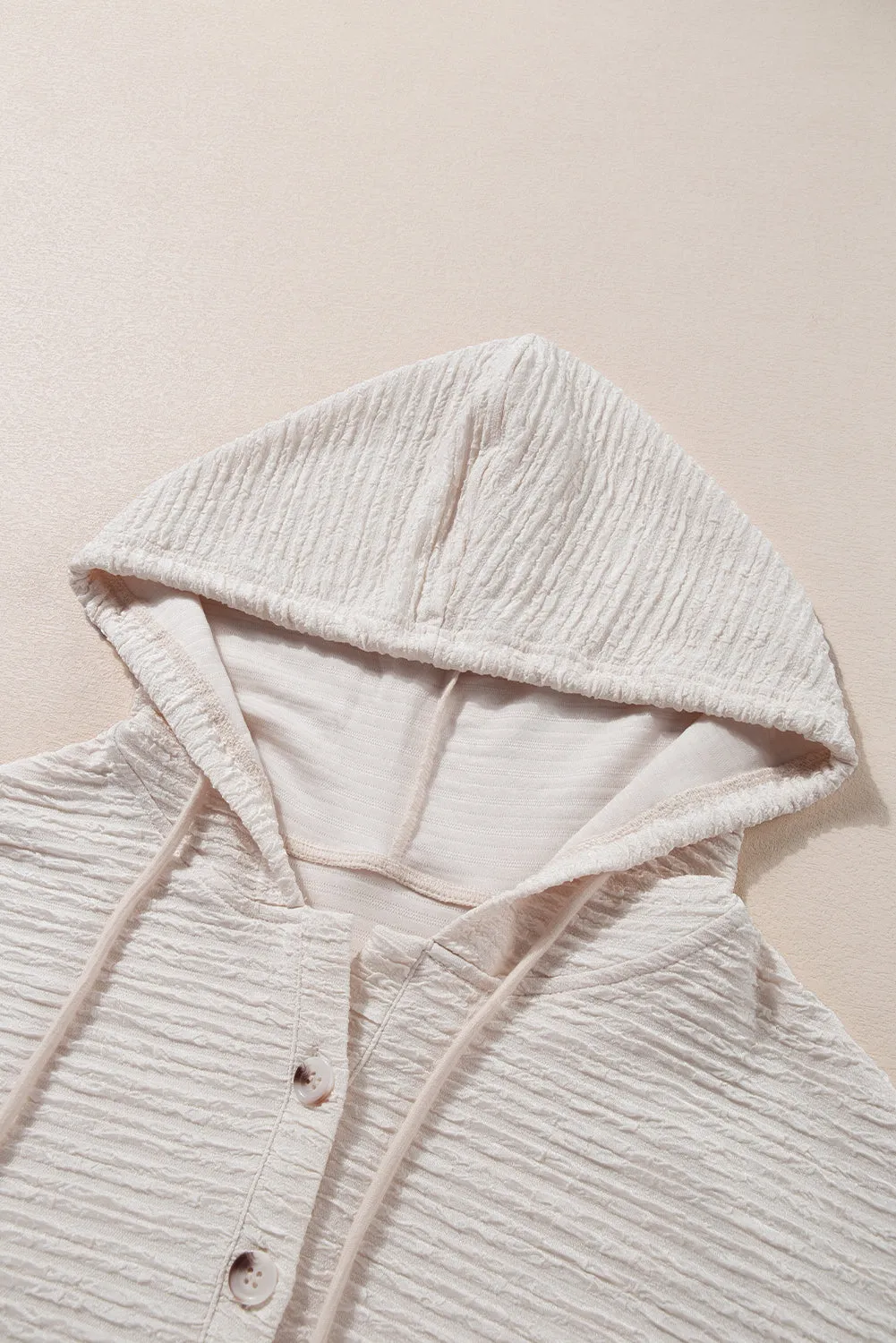 Casual Solid Textured Drawstring Henley Light-Weight Hoodie