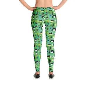 CATS ON QUILTS (GREEN) Mid-Rise Leggings